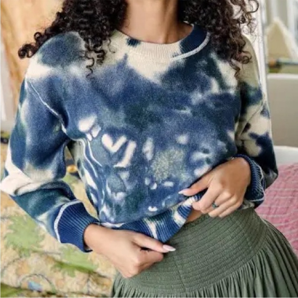 Natural Life Tie Dye Taylor Cropped Sweater Cotton Blue Green Boho Hippie Size M